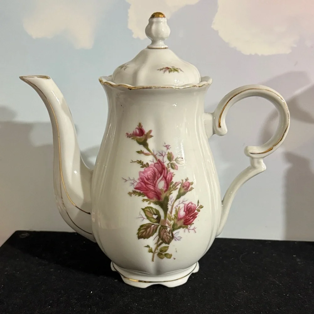 Royal Sealy Teapot China Moss Rose Japan Vtg